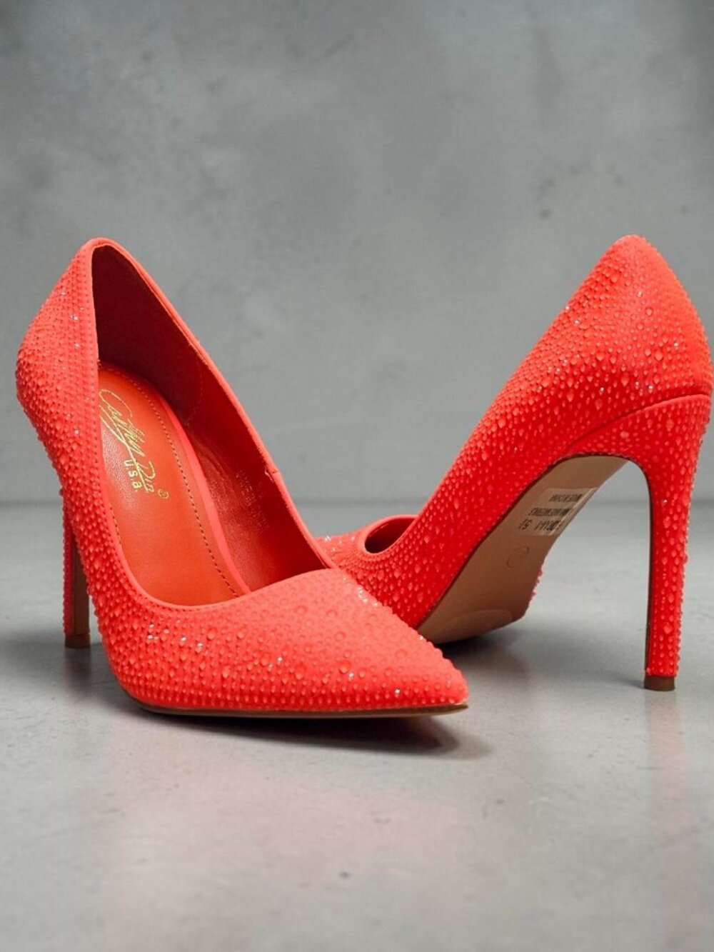 Crystal-Embellished Orange High Heels For Women Pointed Toe Stiletto Heel Elegan